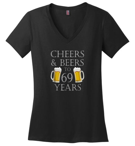 Clothing Cheers & Beers To 69 Years Ladies V-Neck